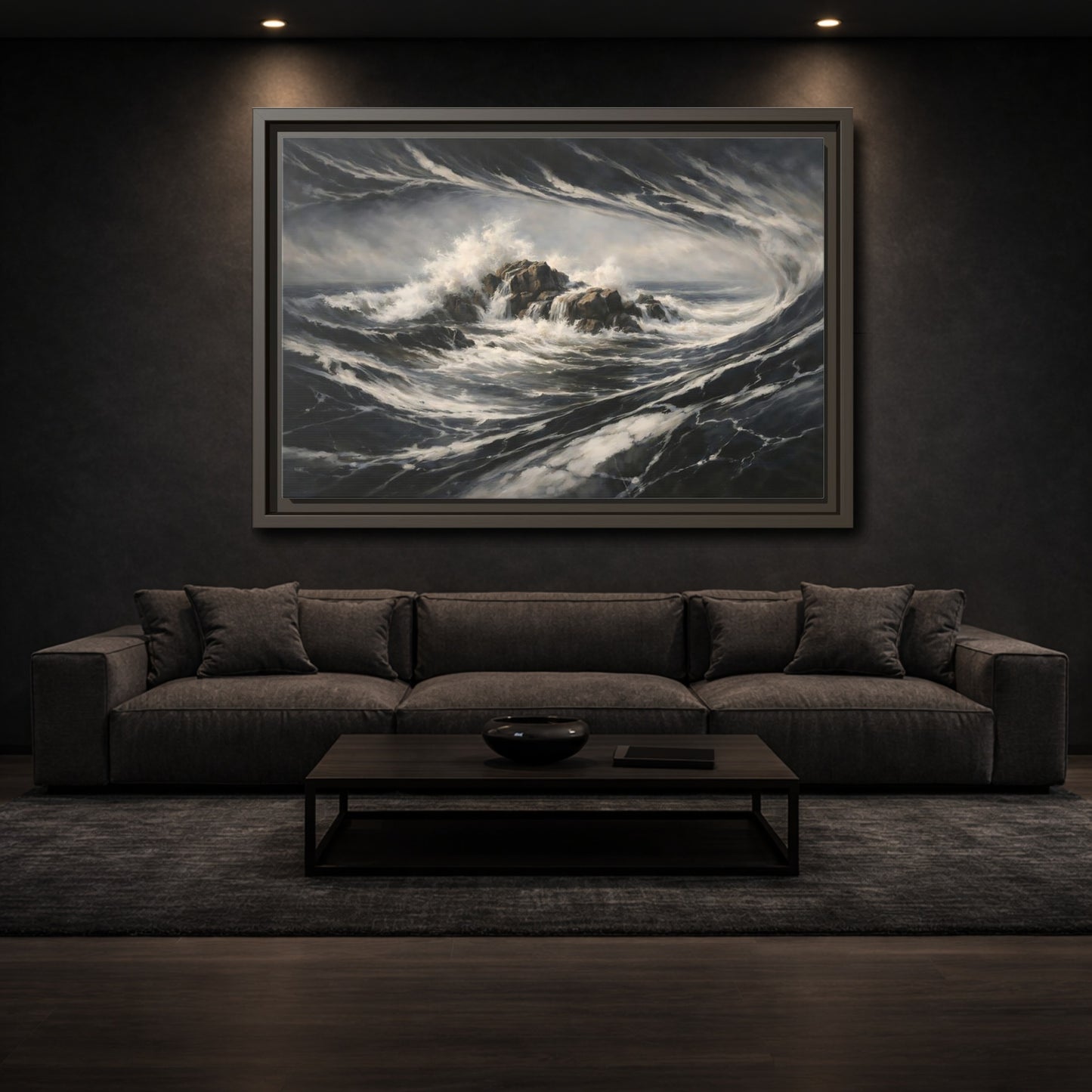 Mockup 2. Nature Ocean Waves Stormy Ocean shown as stretched canvas wall art
