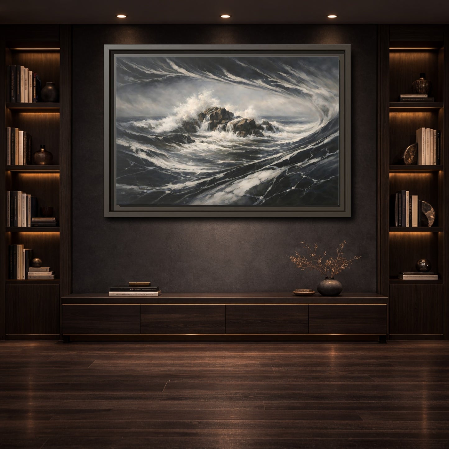Mockup 3. Nature Ocean Waves Stormy Ocean shown as stretched canvas wall art