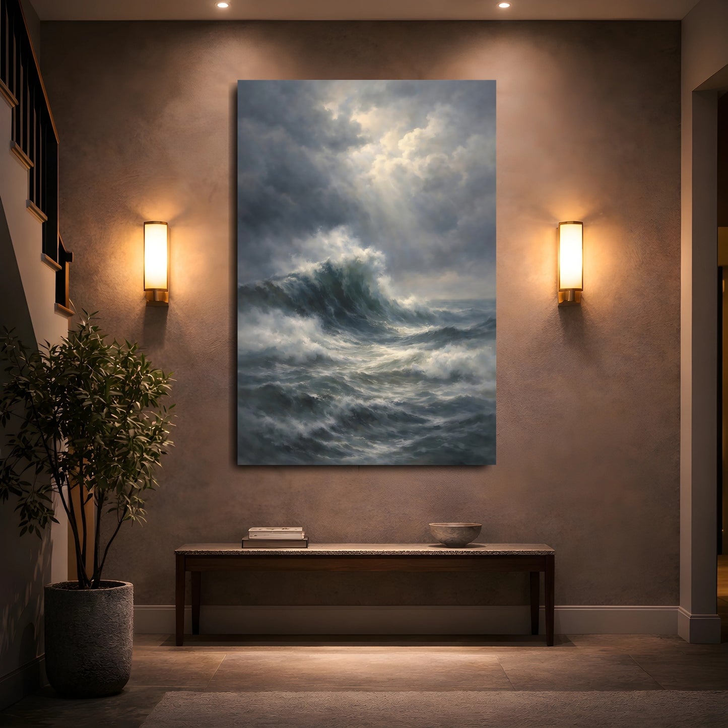Mockup 4. Nature Ocean Waves Stormy Ocean shown as stretched canvas wall art