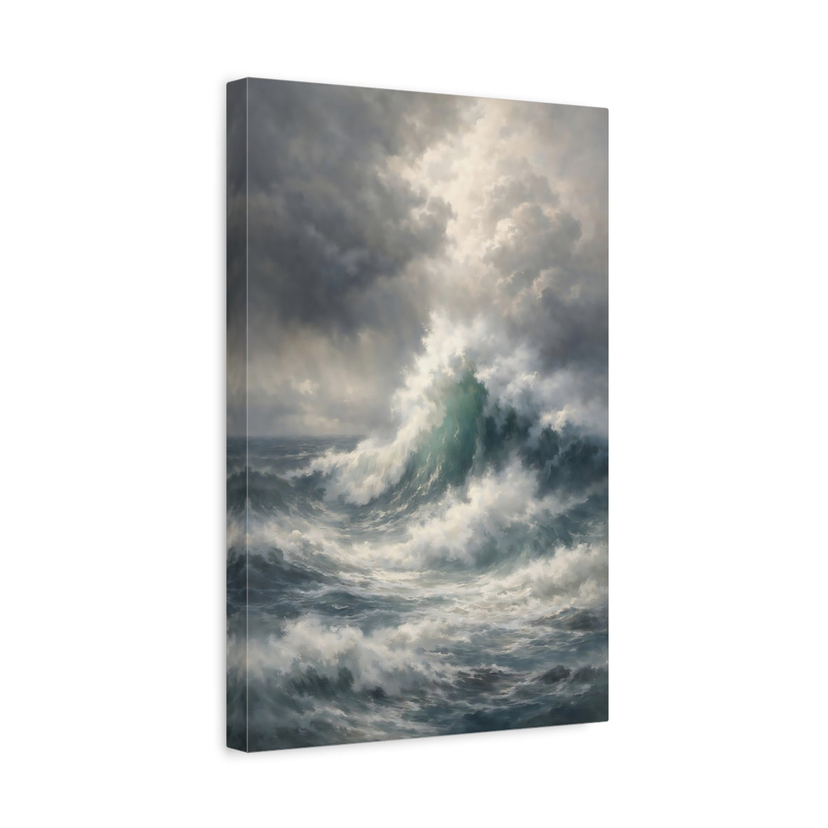 Side Mockup 4. Nature Ocean Waves Stormy Sea shown as stretched canvas wall art