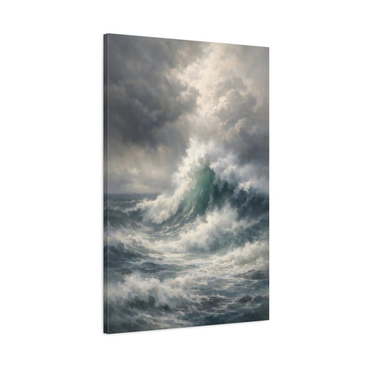 Side Mockup 1. Nature Ocean Waves Stormy Sea shown as stretched canvas wall art