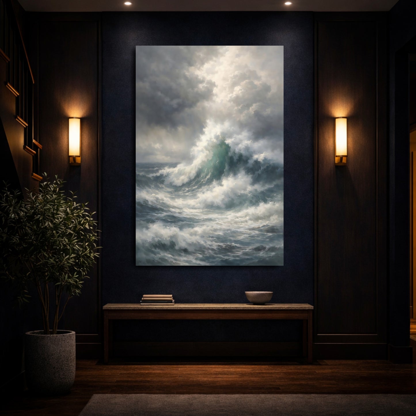 Mockup 3. Nature Ocean Waves Stormy Sea shown as stretched canvas wall art