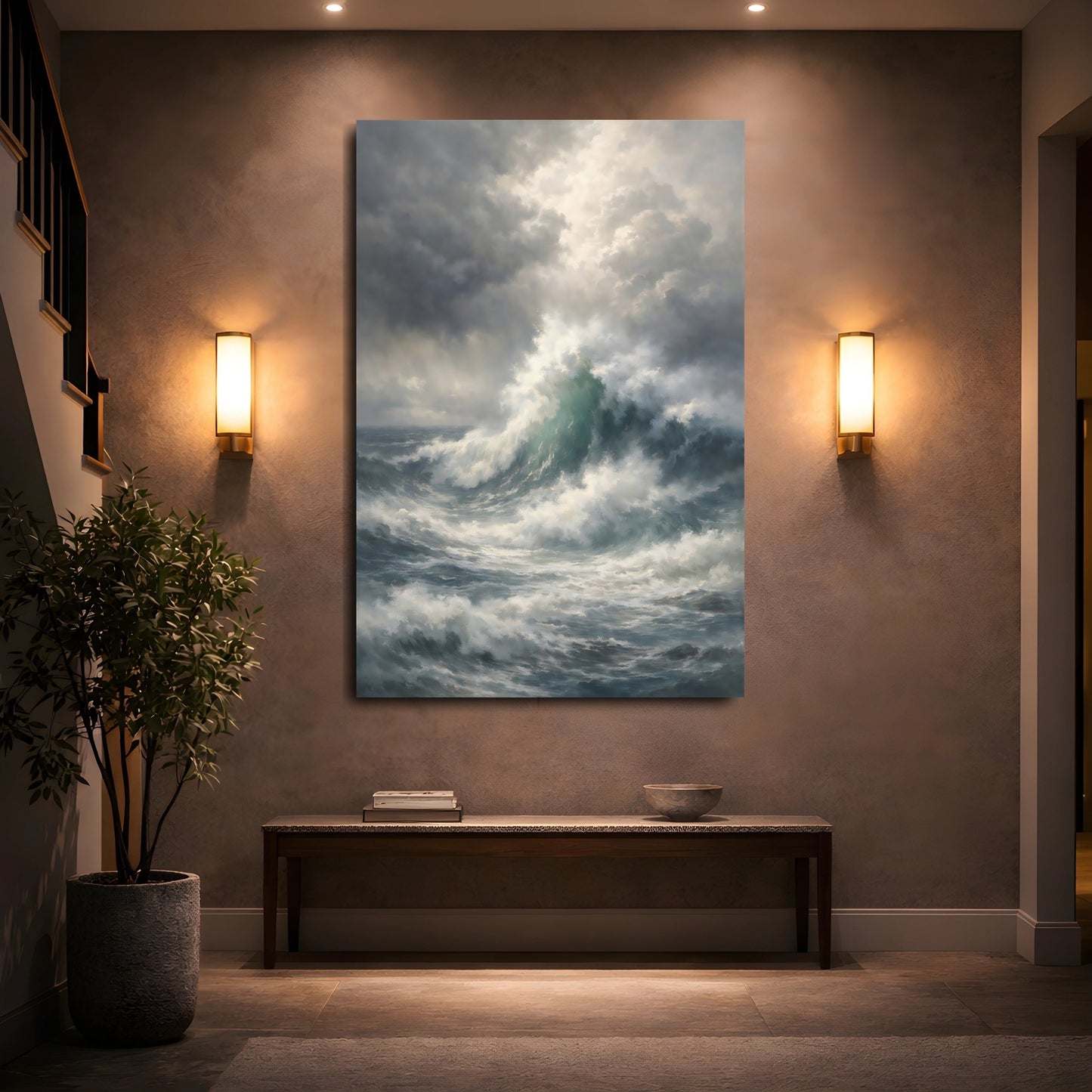 Mockup 4. Nature Ocean Waves Stormy Sea shown as stretched canvas wall art