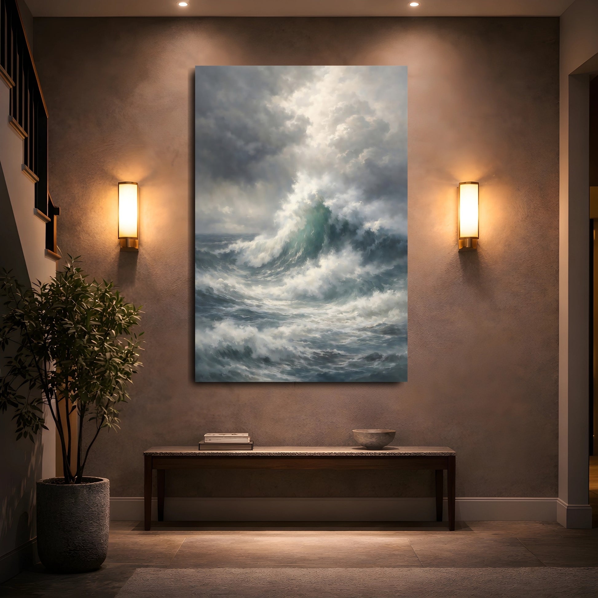 Mockup 4. Nature Ocean Waves Stormy Sea shown as stretched canvas wall art