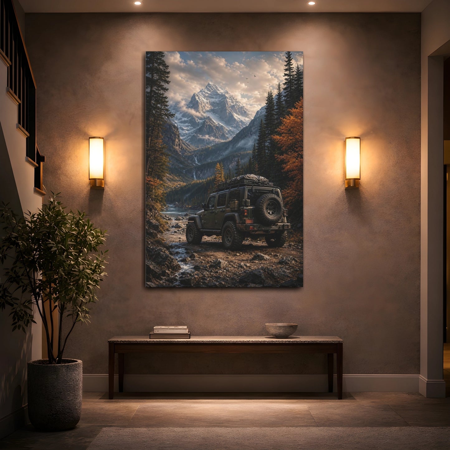 Mockup 2. Nature Off-Road Vehicle Green Off-Road Mountain shown as stretched canvas wall art
