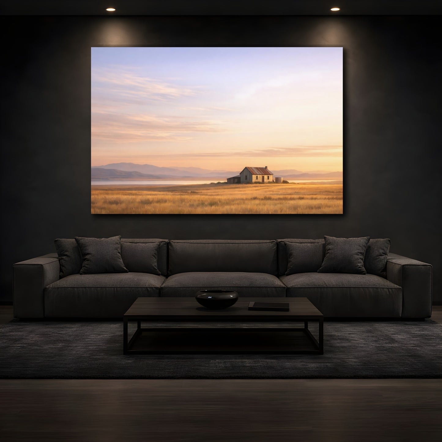 Mockup 4. Nature Old Farmhouse Golden Rural Landscape shown as stretched canvas wall art