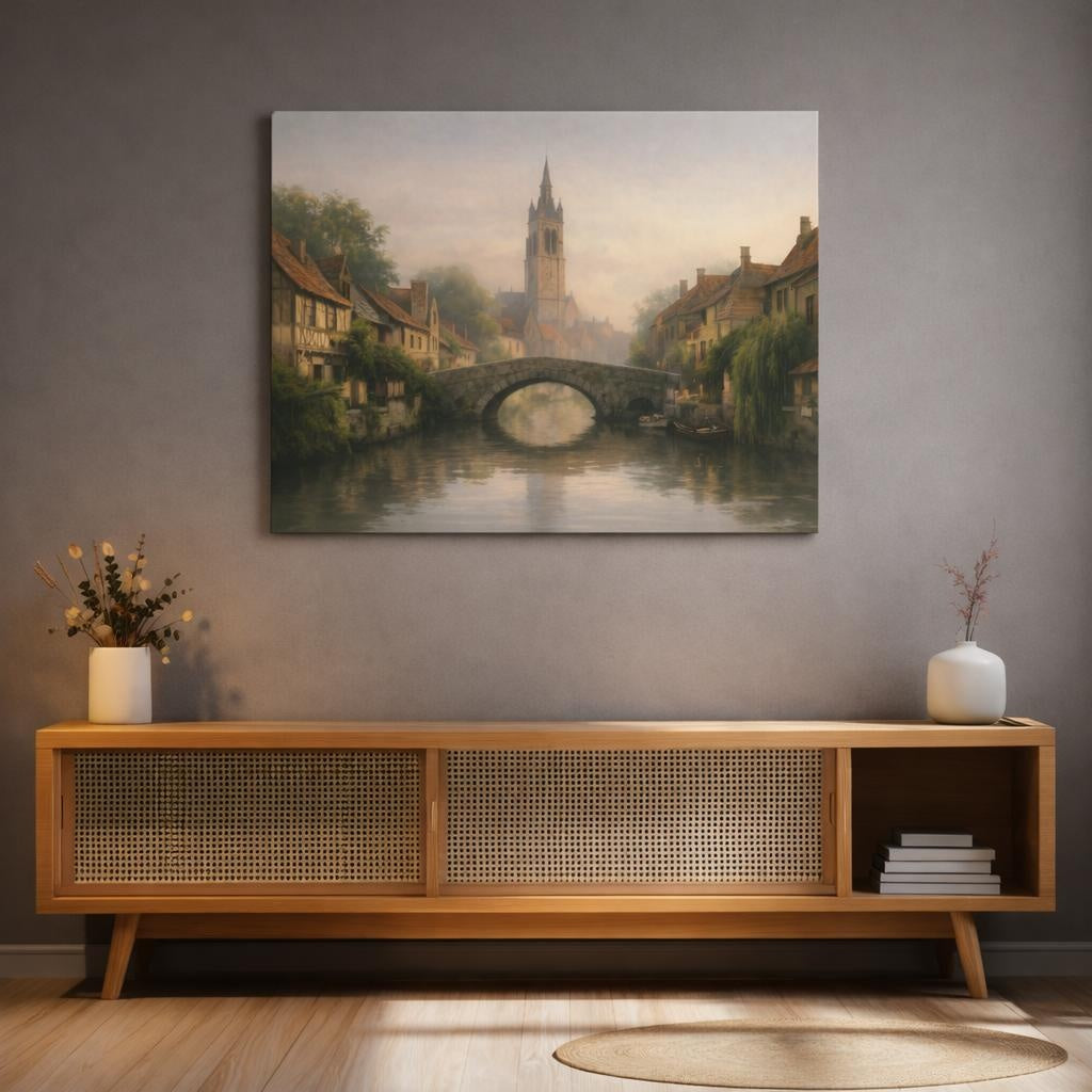 Nature Old Town Canal shown as canvas wall art in a luxury executive office