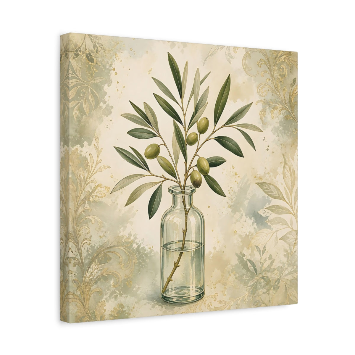 Side Mockup 6. Nature Olive Branch Olive Branch Decor shown as stretched canvas wall art