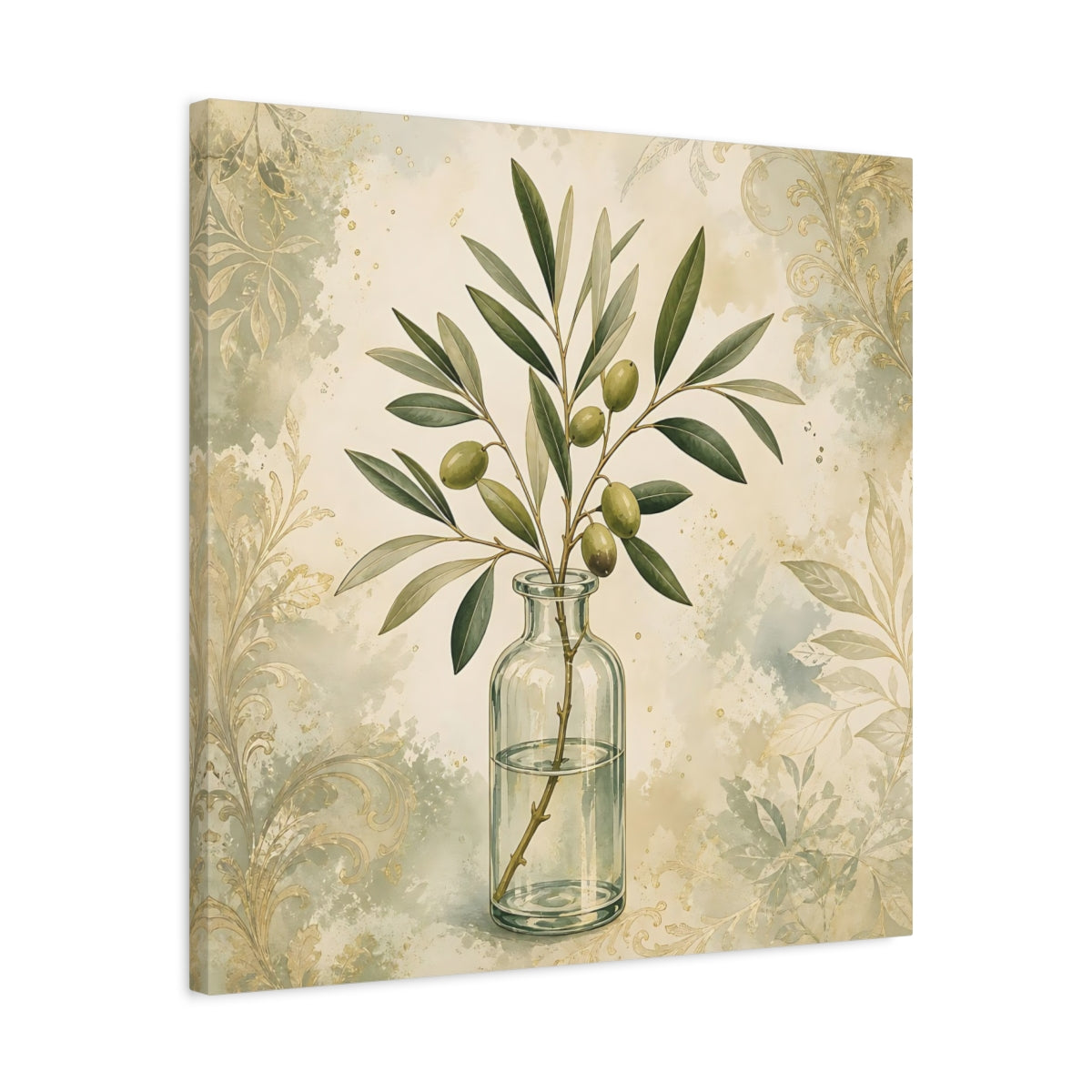 Side Mockup 4. Nature Olive Branch Olive Branch Decor shown as stretched canvas wall art