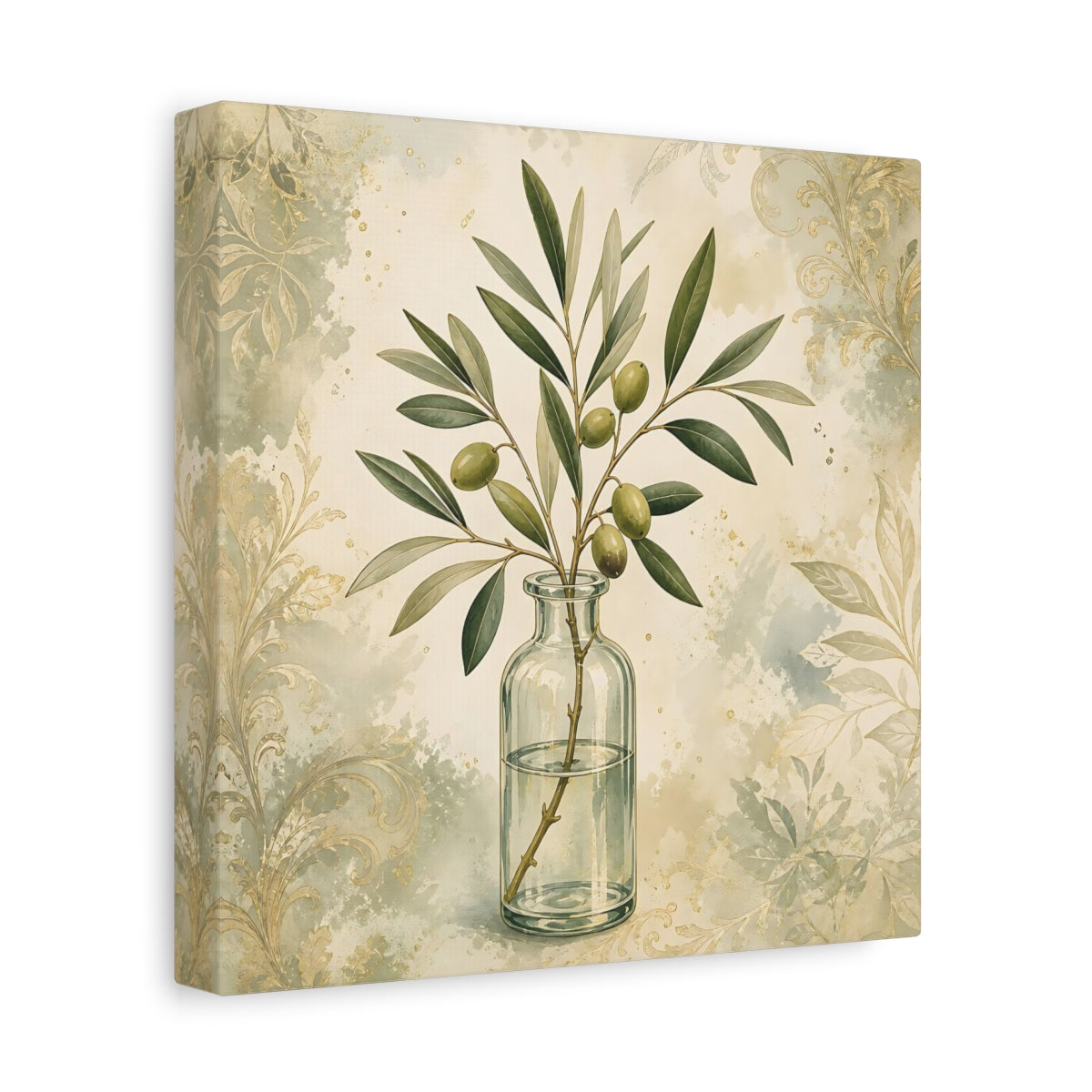 Side Mockup 9. Nature Olive Branch Olive Branch Decor shown as stretched canvas wall art
