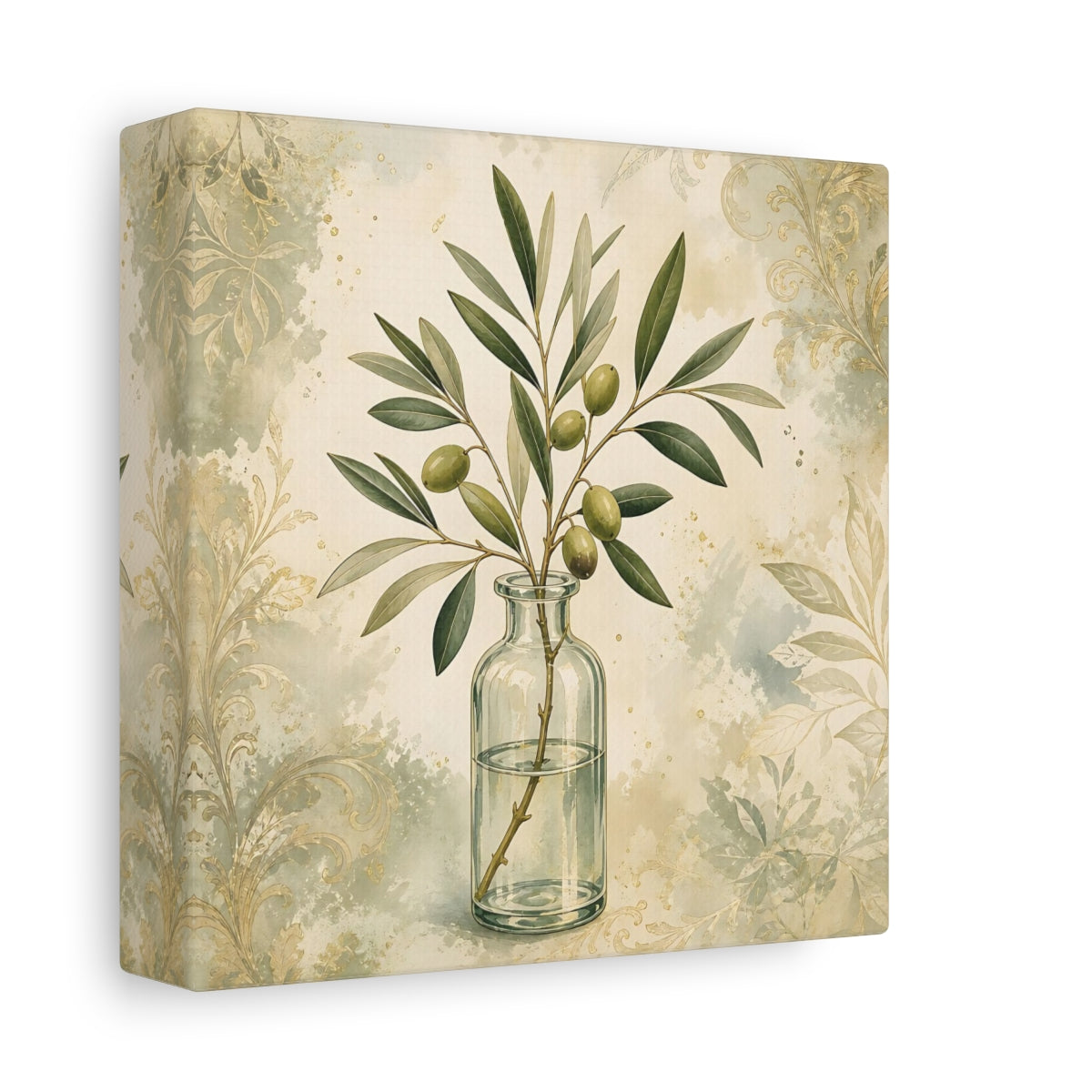 Side Mockup 2. Nature Olive Branch Olive Branch Decor shown as stretched canvas wall art