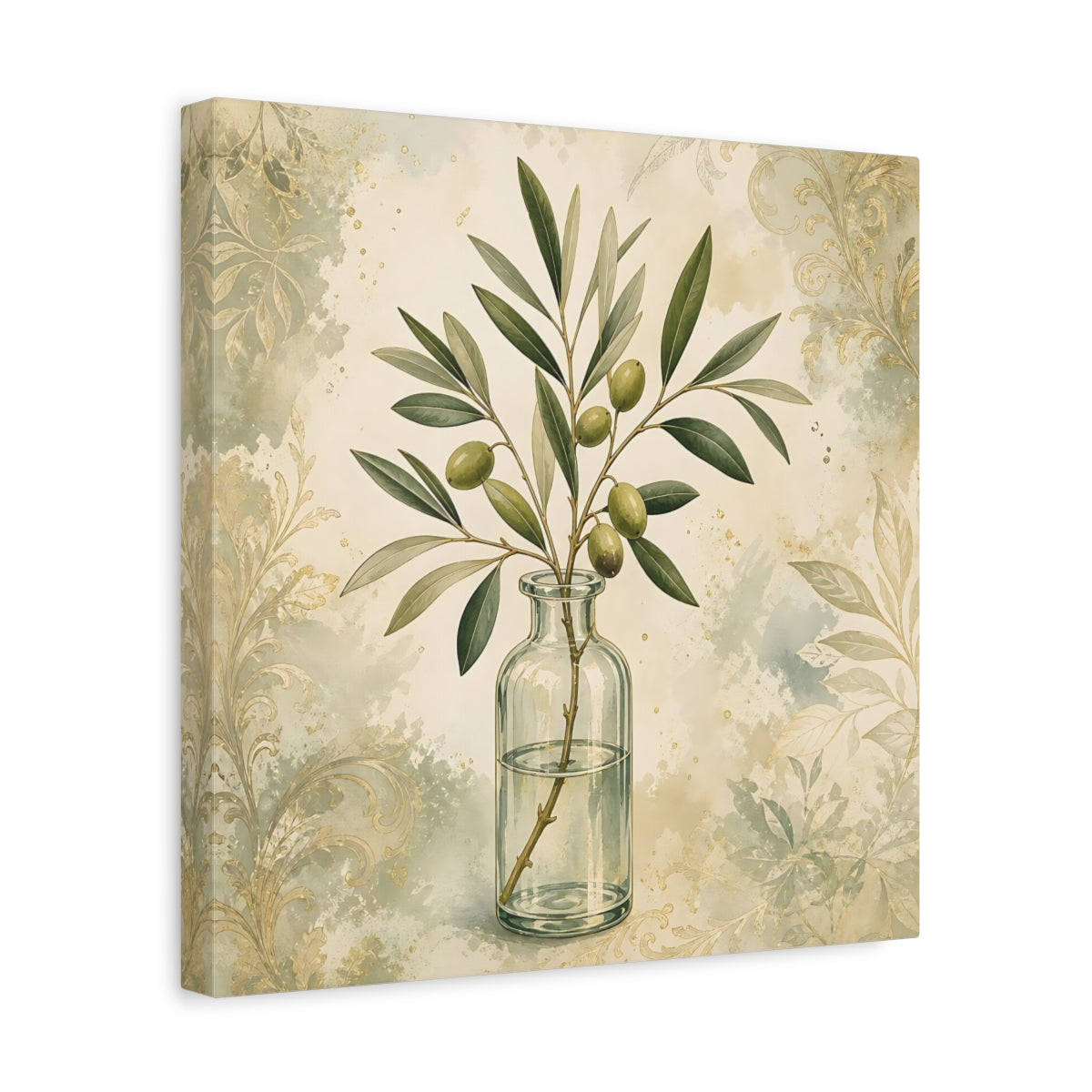 Side Mockup 7. Nature Olive Branch Olive Branch Decor shown as stretched canvas wall art