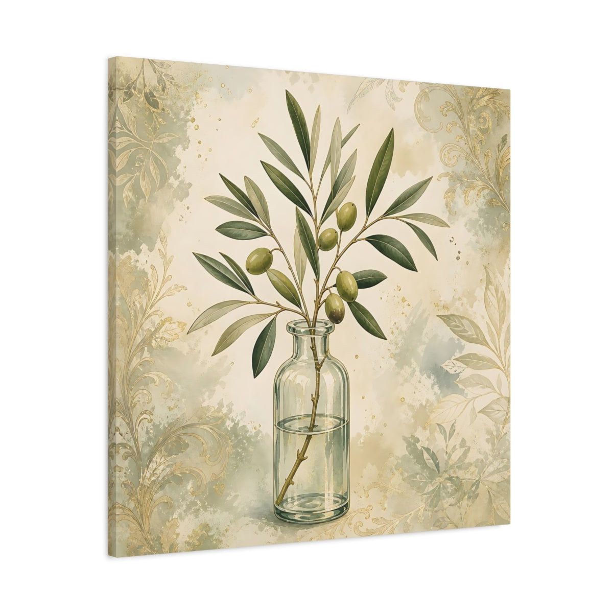 Side Mockup 3. Nature Olive Branch Olive Branch Decor shown as stretched canvas wall art