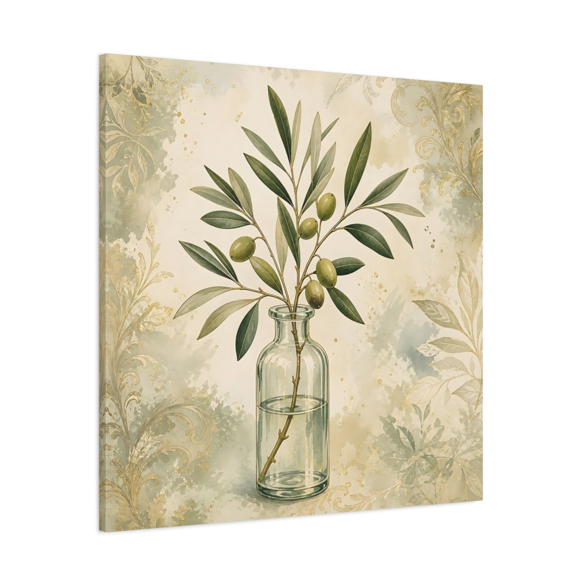 Side Mockup 1. Nature Olive Branch Olive Branch Decor shown as stretched canvas wall art