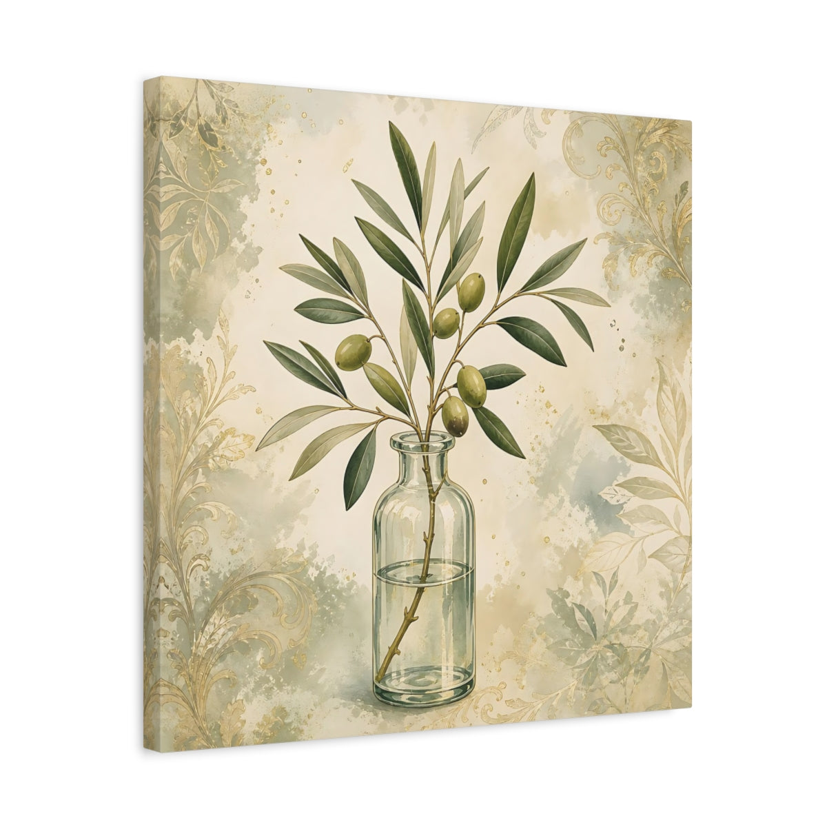 Side Mockup 5. Nature Olive Branch Olive Branch Decor shown as stretched canvas wall art
