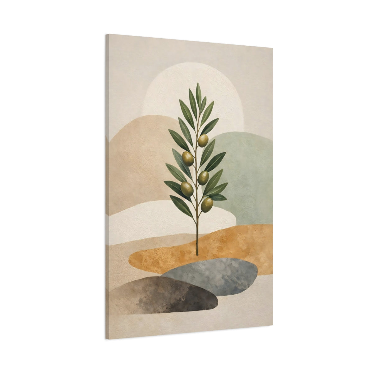 Nature Olive Branch Green And Beige Olive shown as stretched canvas wall art