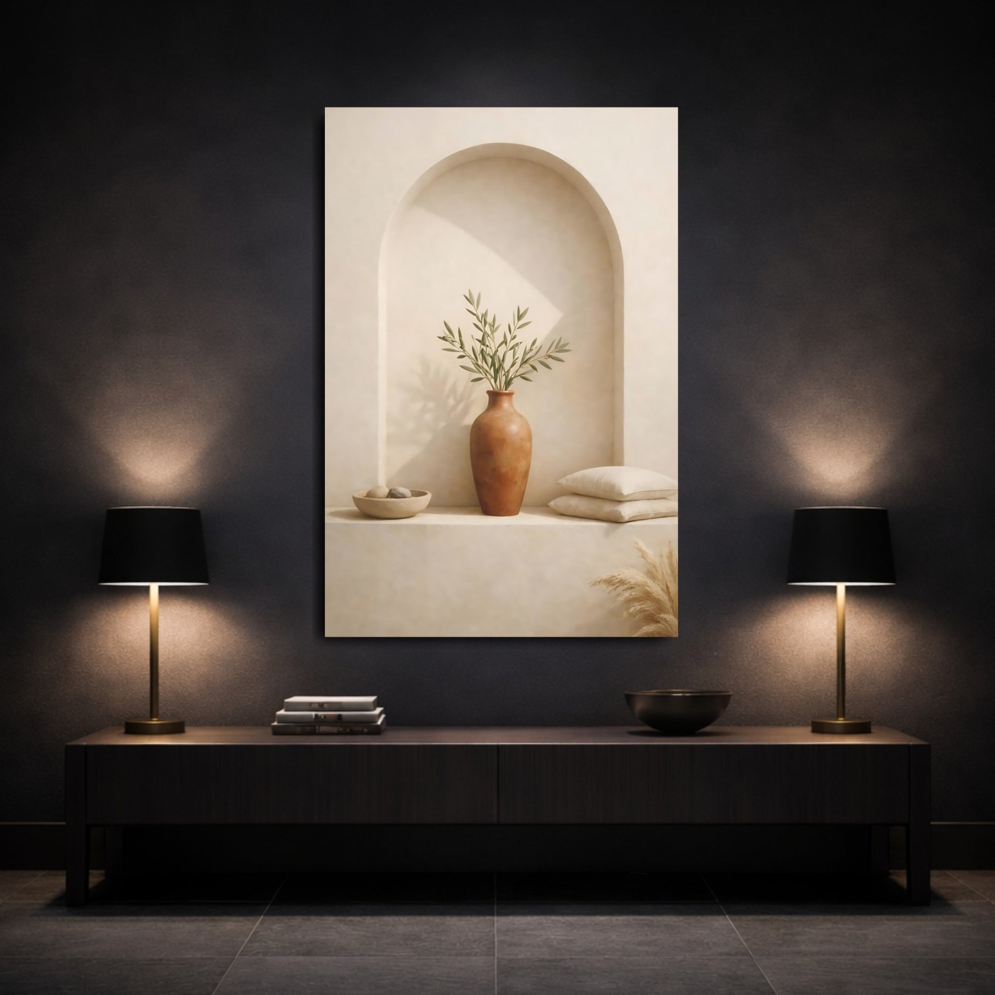 Nature Olive Branch Natural Tones shown as front canvas room wall art