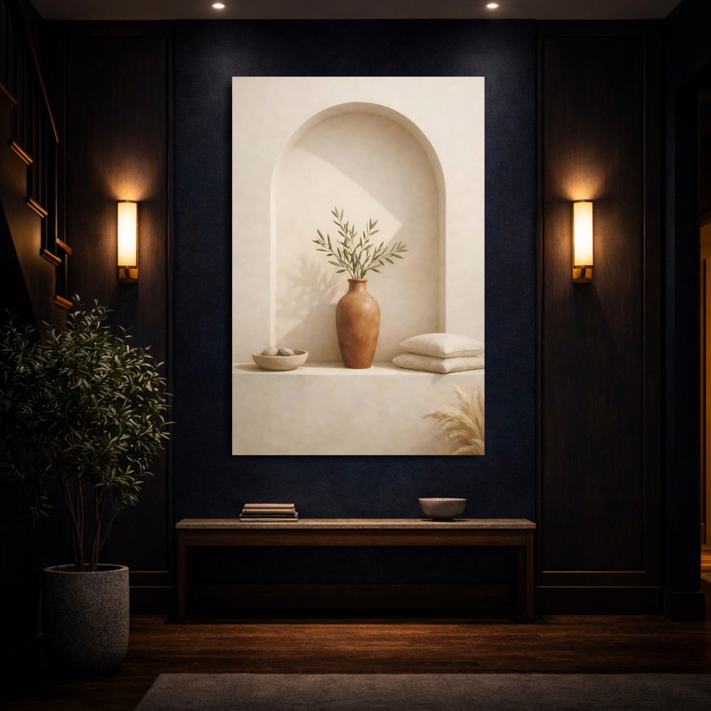 Nature Olive Branch Natural Tones shown as front canvas room wall art