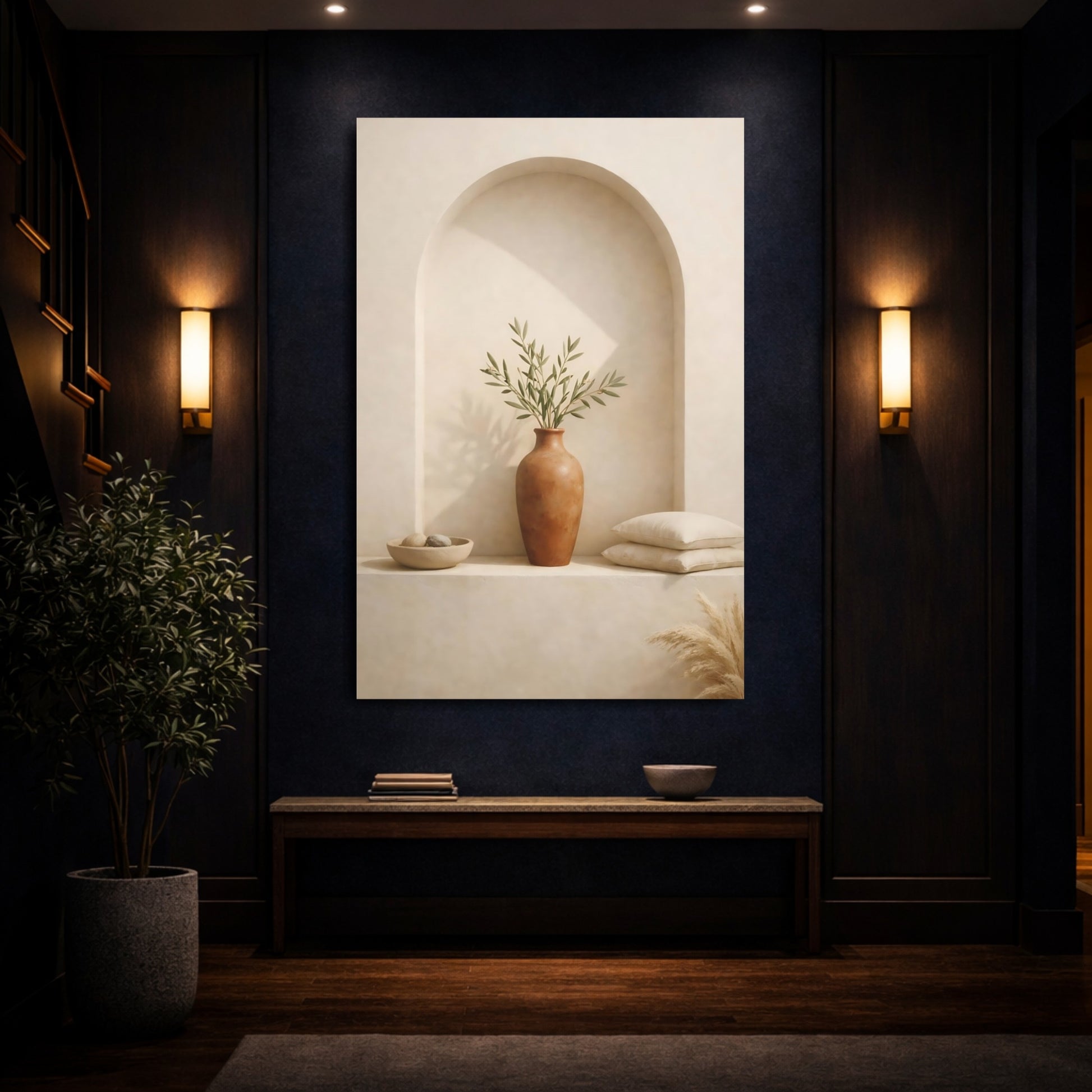 Nature Olive Branch Natural Tones shown as front canvas room wall art