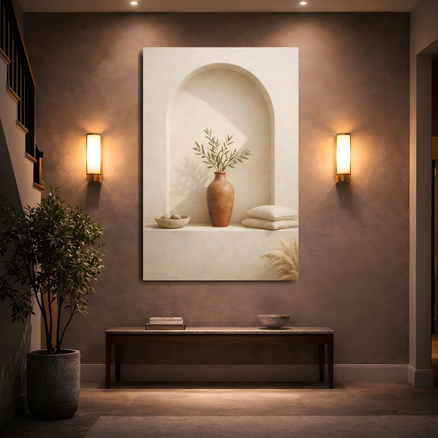 Nature Olive Branch Natural Tones shown as front canvas room wall art