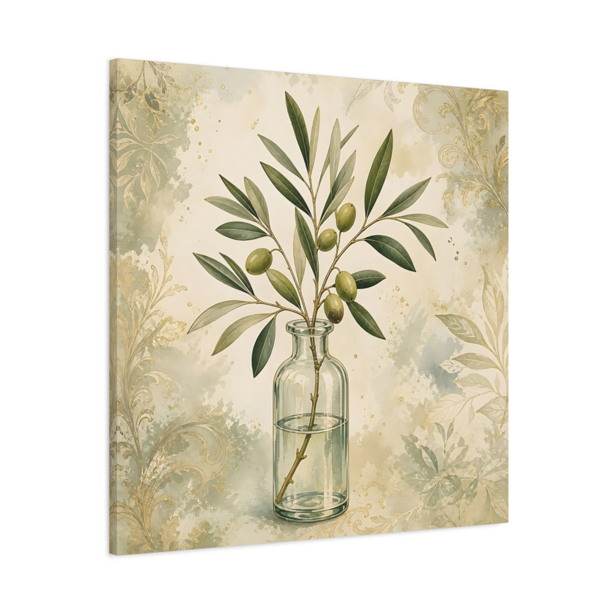 Main Mockup. Nature Olive Branch Olive Branch Decor shown as stretched canvas wall art