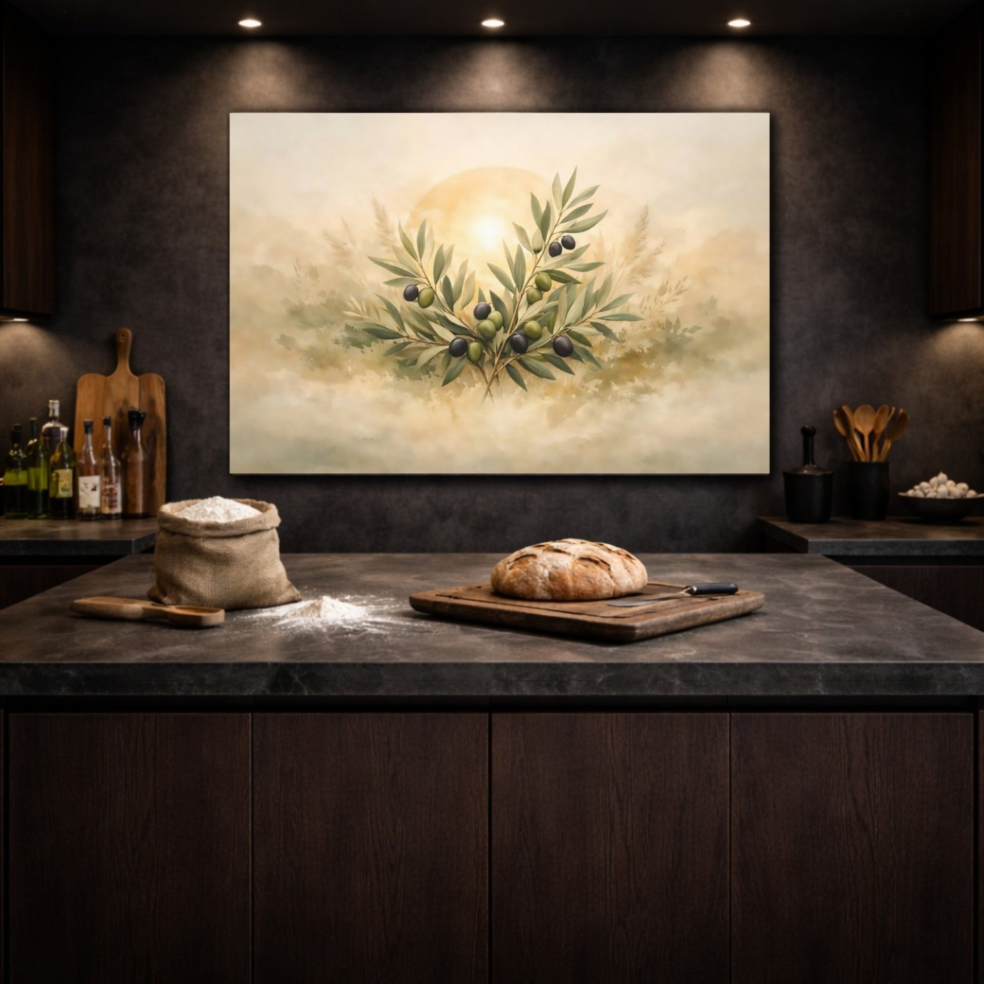 Nature Olive Branches Green - Canvas Wall Art Print - YesArtYes