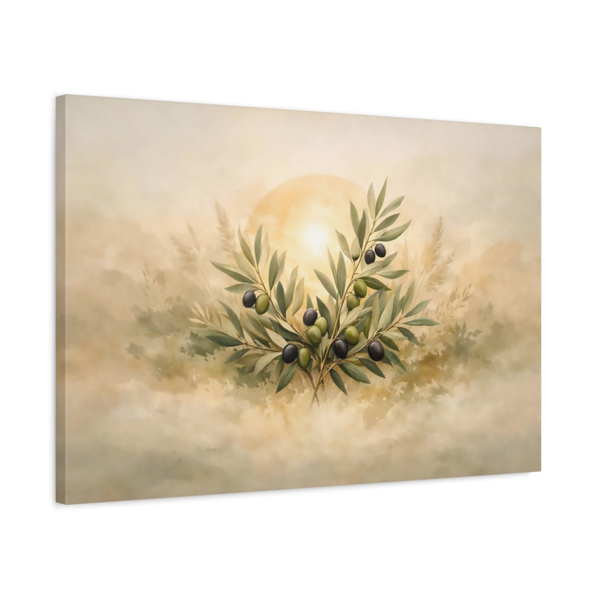 Nature Olive Branches Green - Canvas Wall Art Print - YesArtYes
