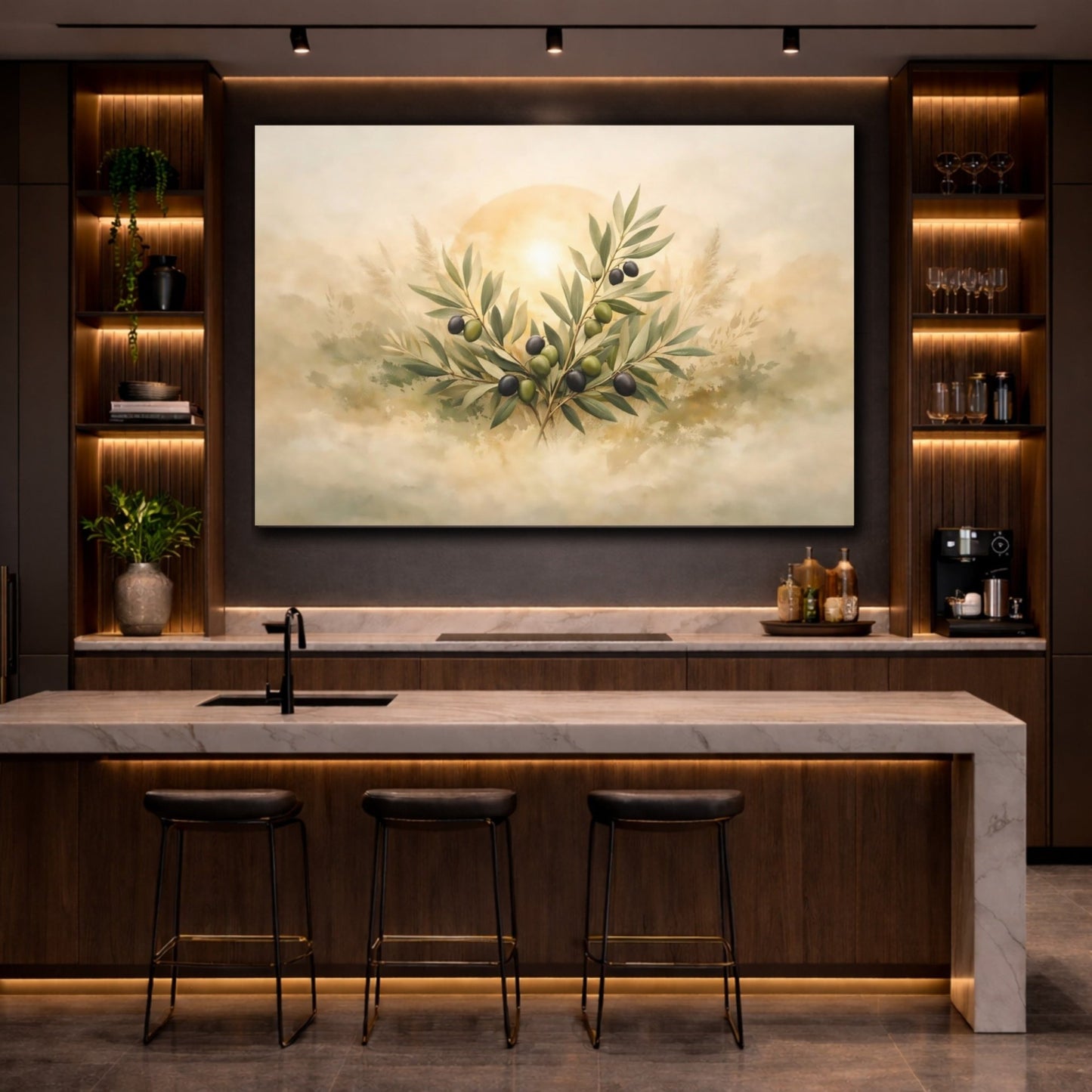 Nature Olive Branches Green - Canvas Wall Art Print - YesArtYes