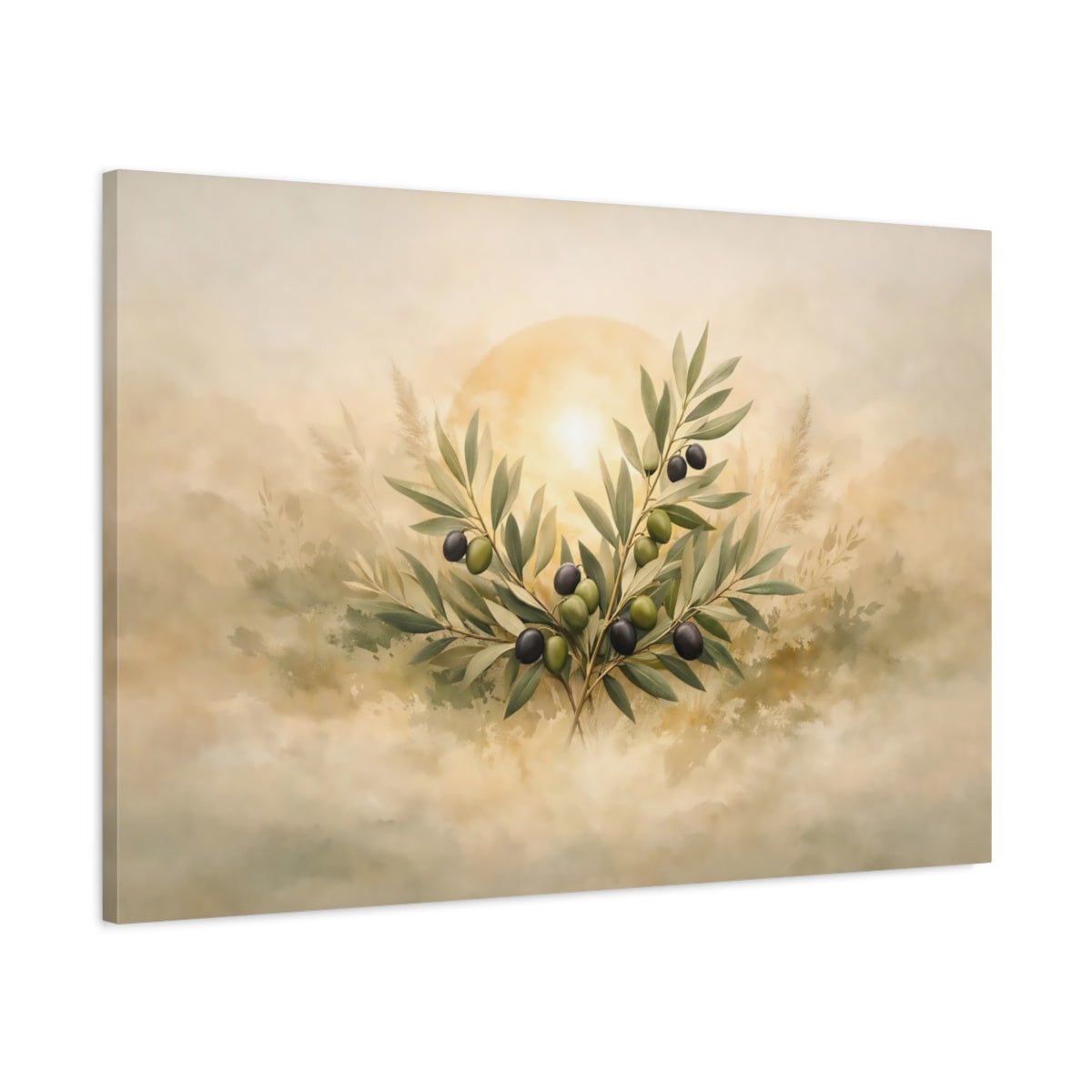 Nature Olive Branches Green - Canvas Wall Art Print - YesArtYes