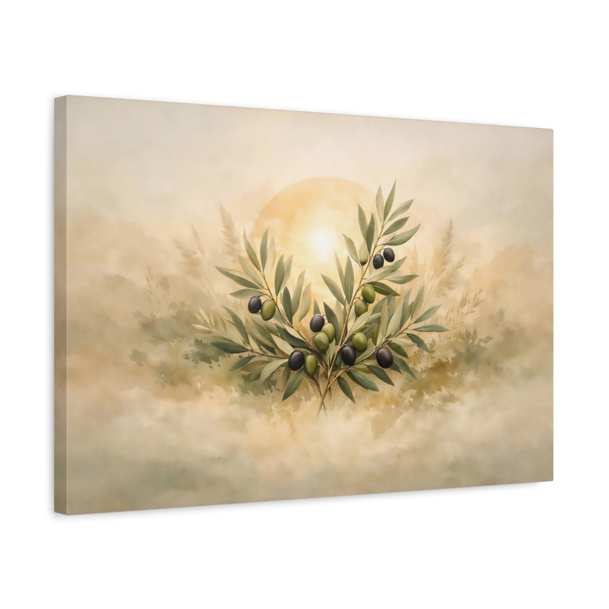 Nature Olive Branches Green - Canvas Wall Art Print - YesArtYes