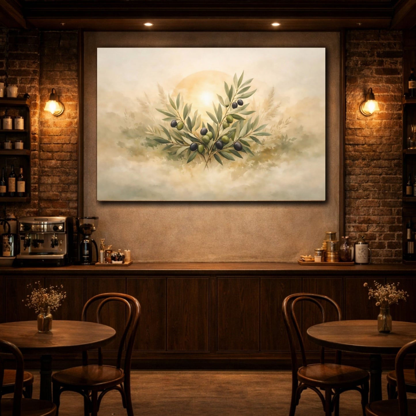 Nature Olive Branches Green - Canvas Wall Art Print - YesArtYes