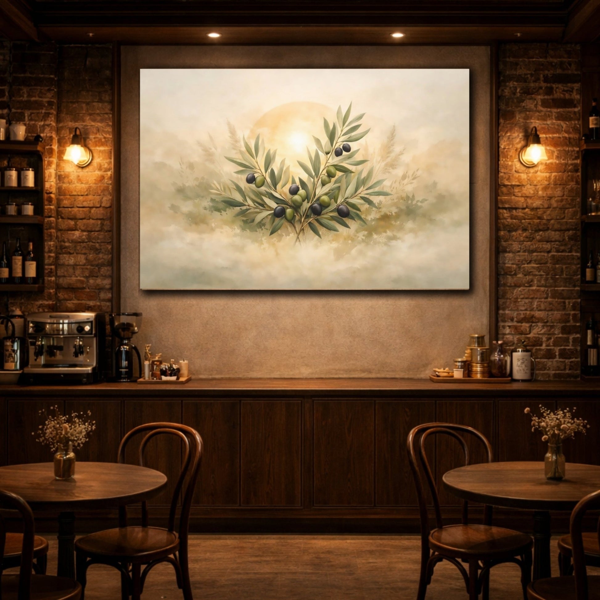 Nature Olive Branches Green - Canvas Wall Art Print - YesArtYes