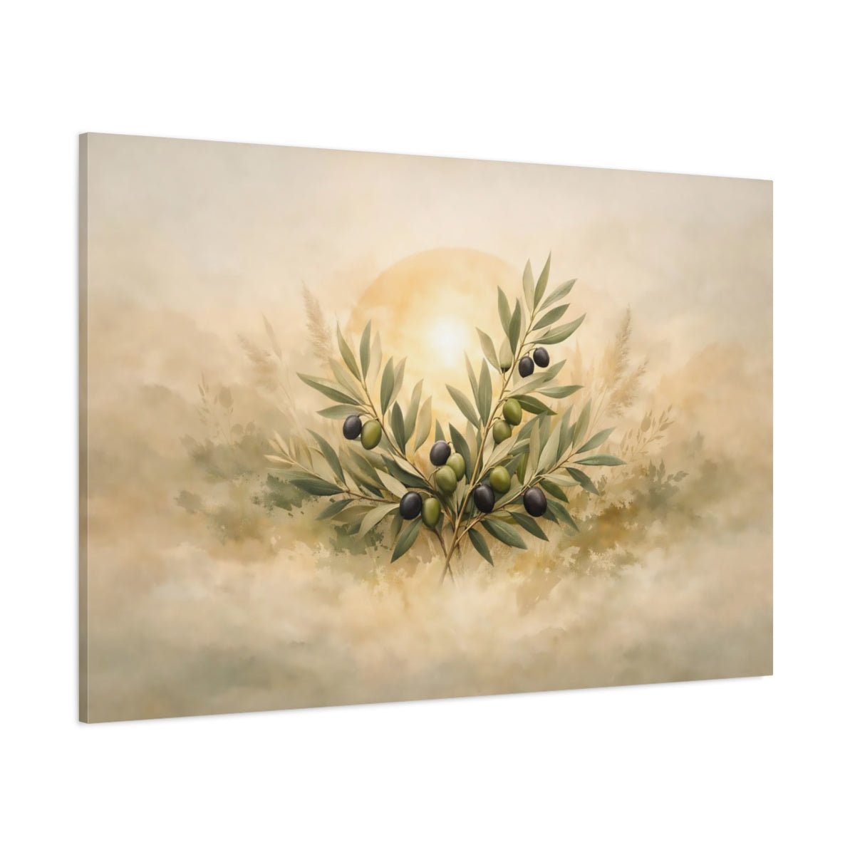 Nature Olive Branches Green - Canvas Wall Art Print - YesArtYes