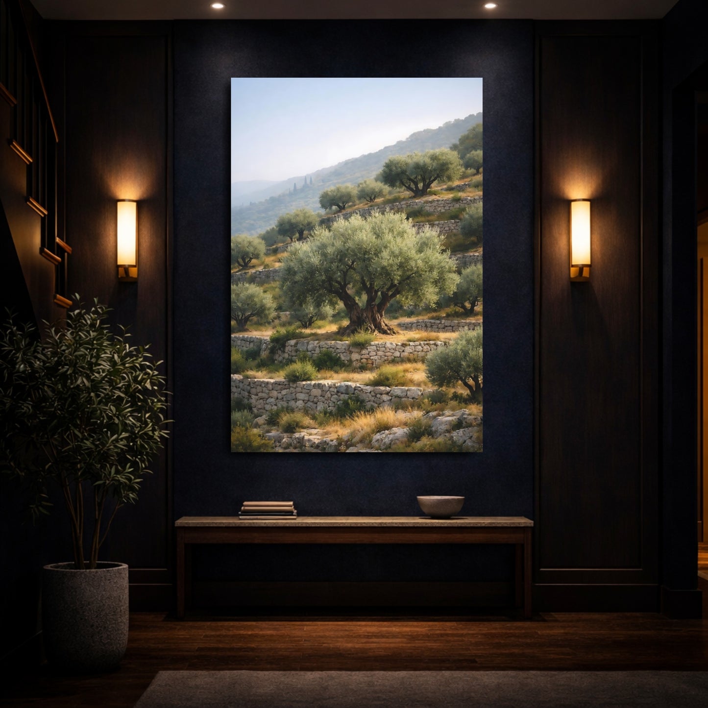 Mockup 3. Nature Olive Grove Olive Grove Landscape shown as stretched canvas wall art