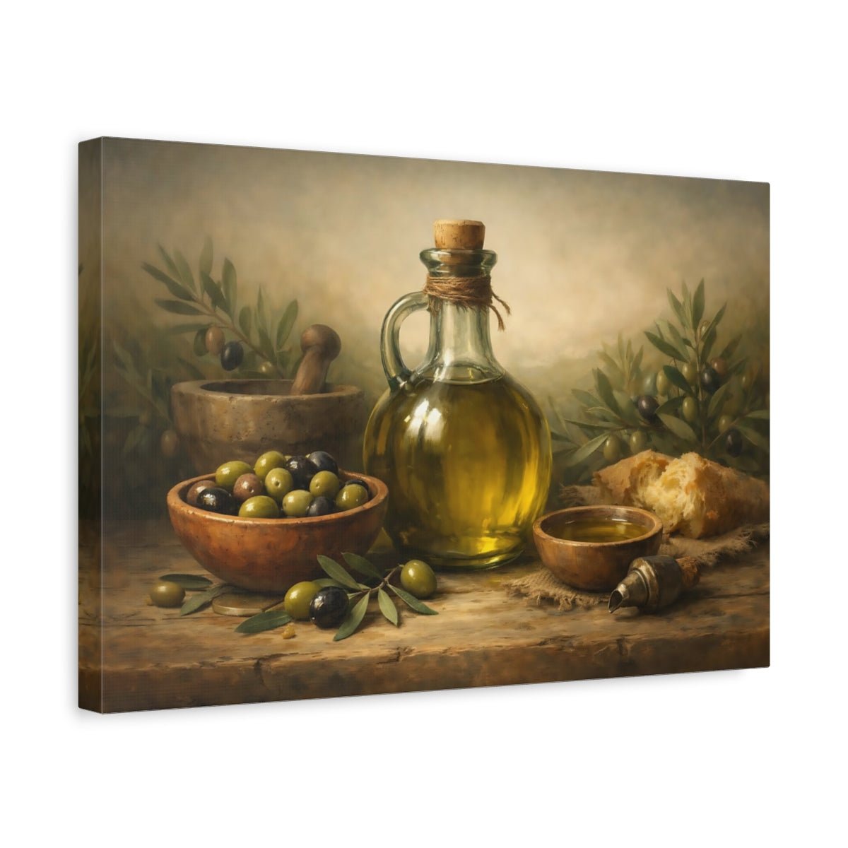 Nature Olive Oil Still Life - Canvas Wall Art Print - YesArtYes