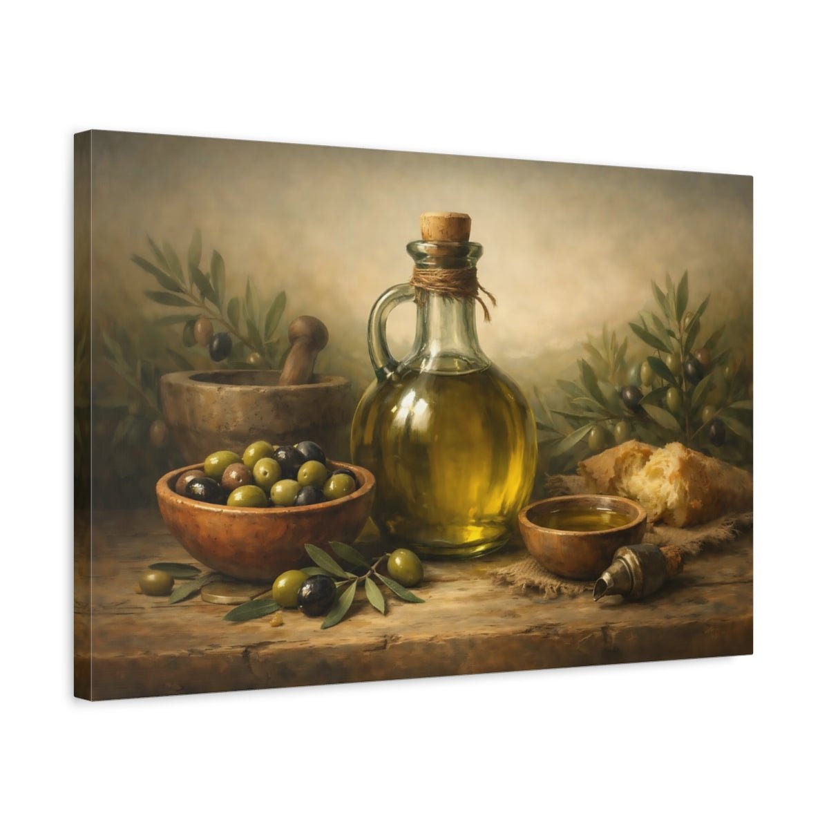 Nature Olive Oil Still Life - Canvas Wall Art Print - YesArtYes