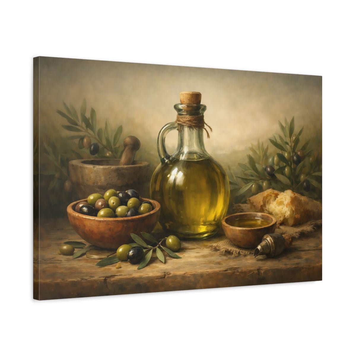 Nature Olive Oil Still Life - Canvas Wall Art Print - YesArtYes