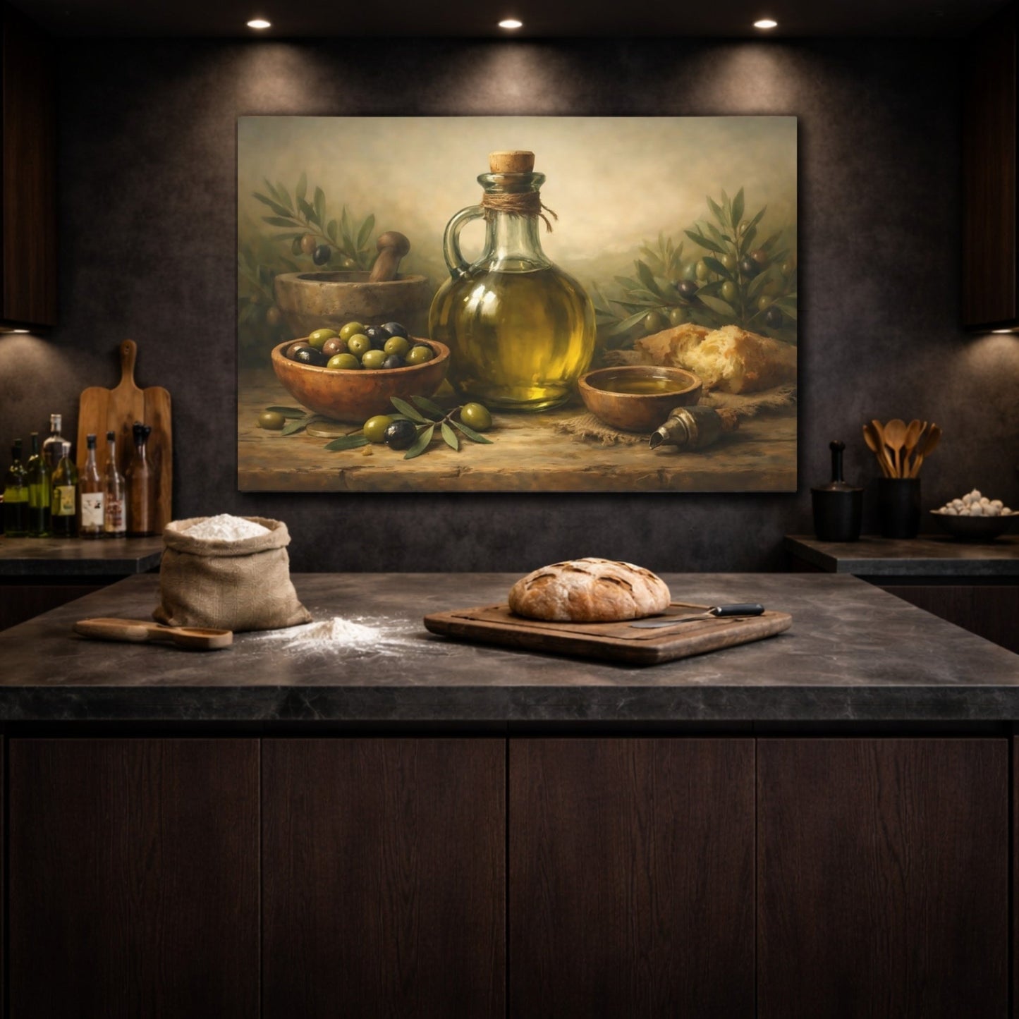Nature Olive Oil Still Life - Canvas Wall Art Print - YesArtYes