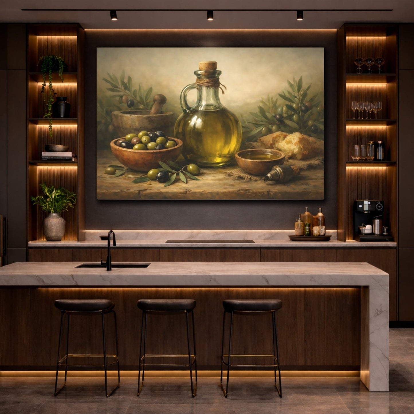Nature Olive Oil Still Life - Canvas Wall Art Print - YesArtYes
