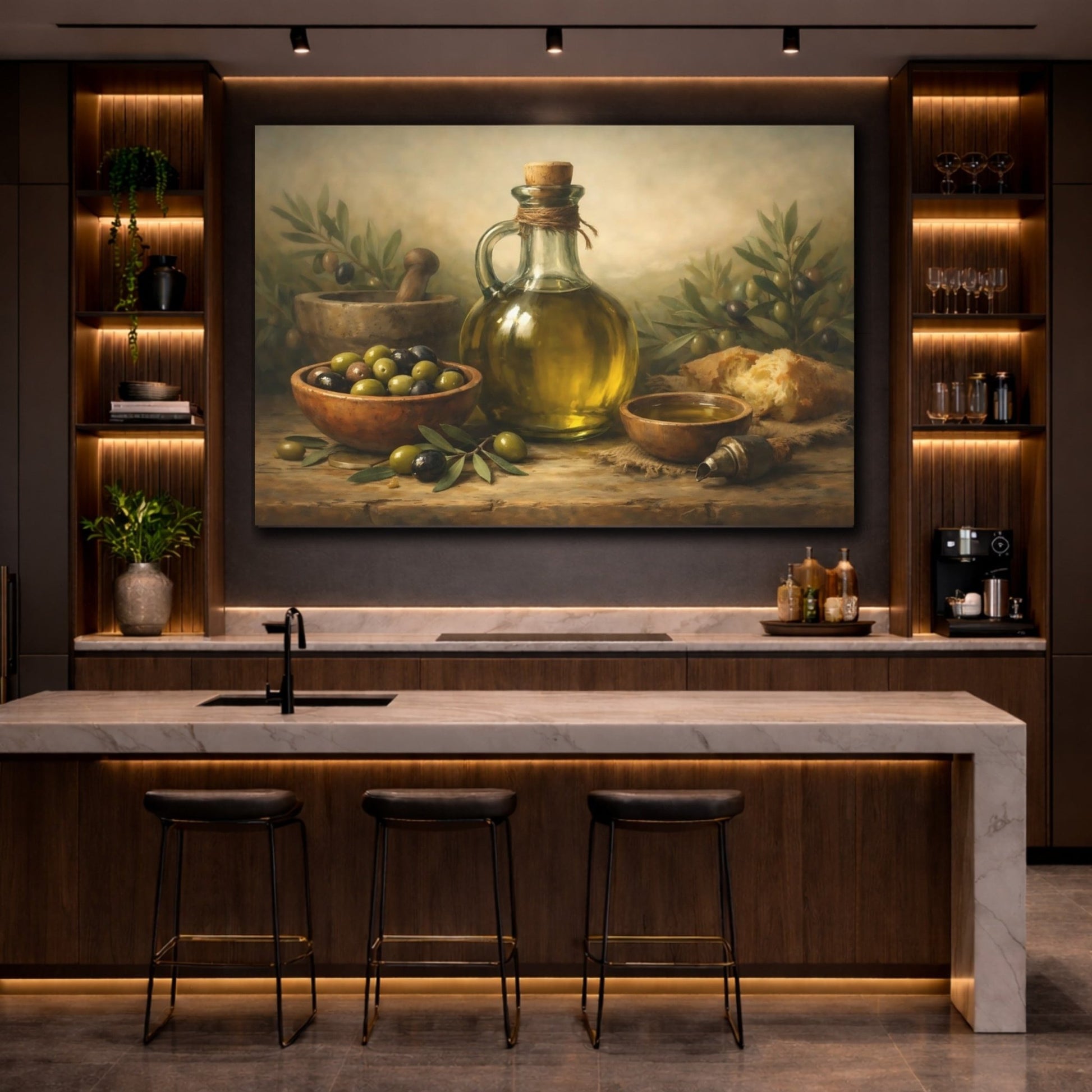 Nature Olive Oil Still Life - Canvas Wall Art Print - YesArtYes