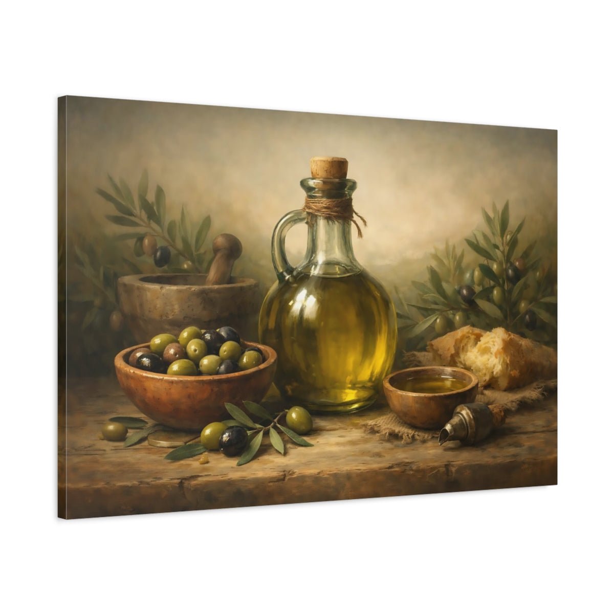 Nature Olive Oil Still Life - Canvas Wall Art Print - YesArtYes