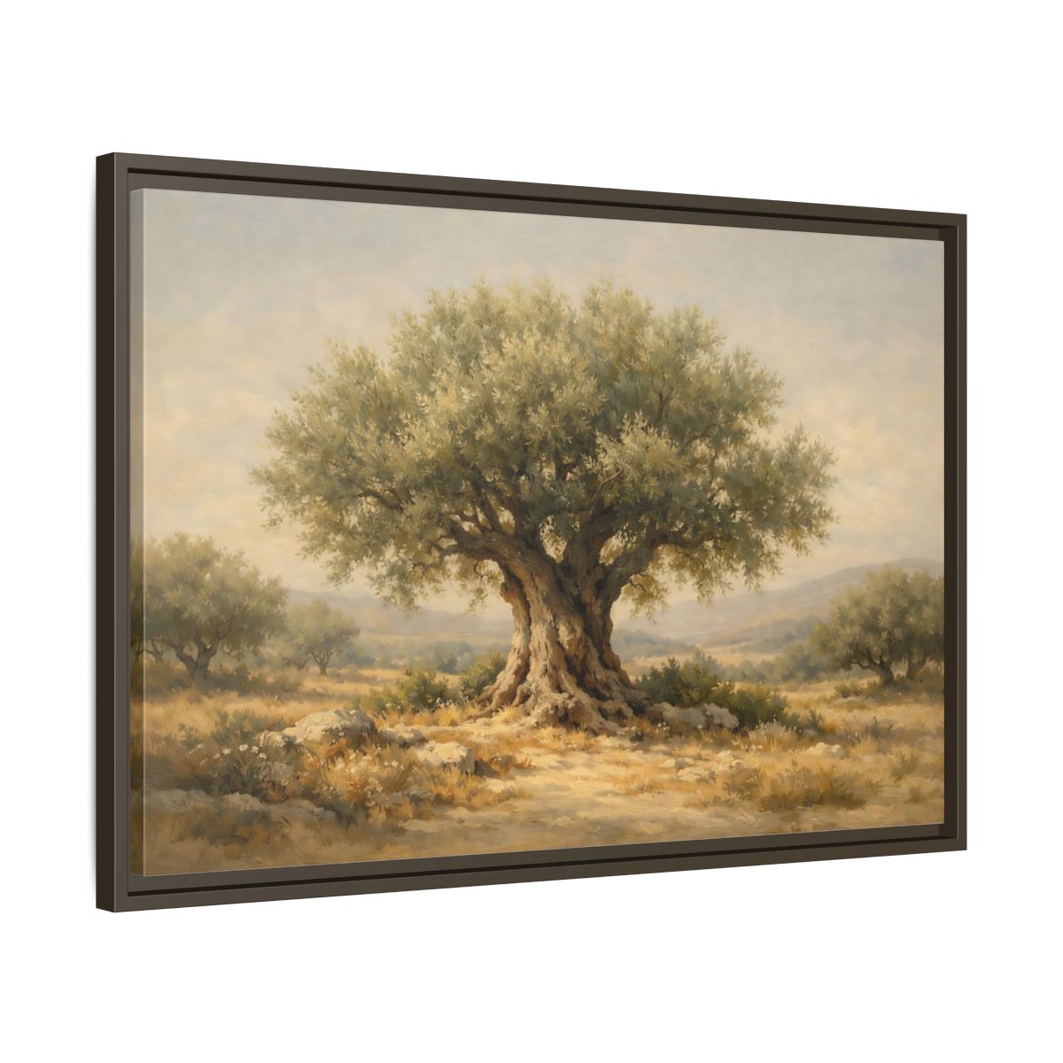 Side Mockup 11. Nature Olive Tree Green And Brown shown as stretched canvas wall art