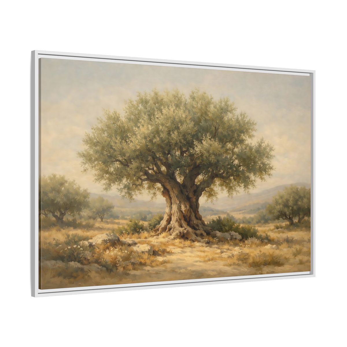 Side Mockup 7. Nature Olive Tree Green And Brown shown as stretched canvas wall art