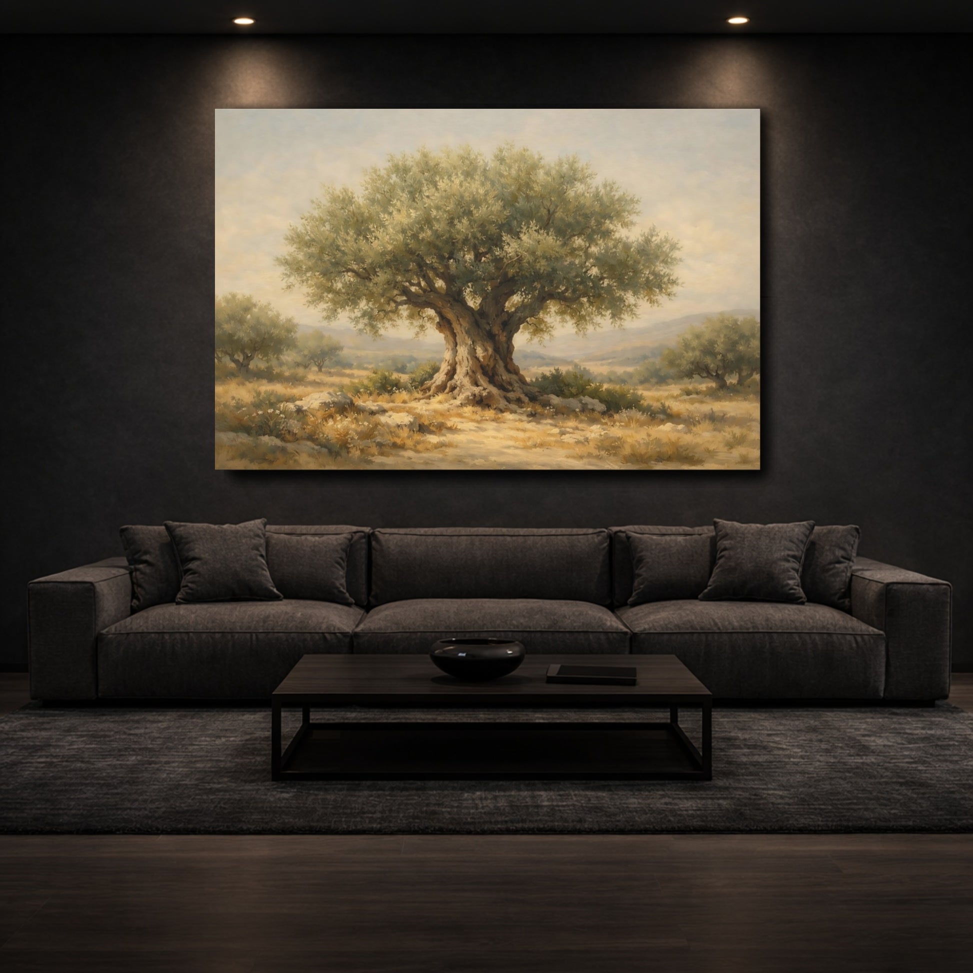 Mockup 2. Nature Olive Tree Green And Brown shown as stretched canvas wall art