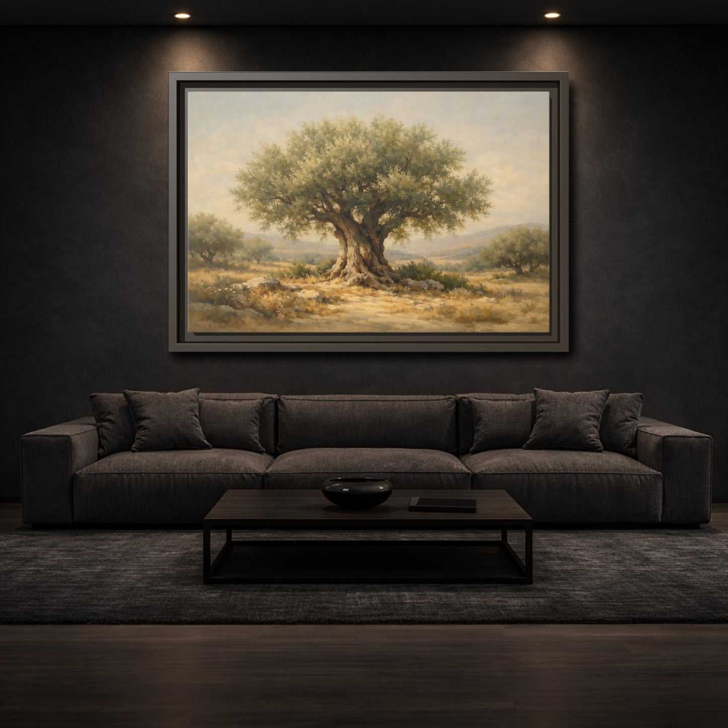 Mockup 2. Nature Olive Tree Green And Brown shown as stretched canvas wall art