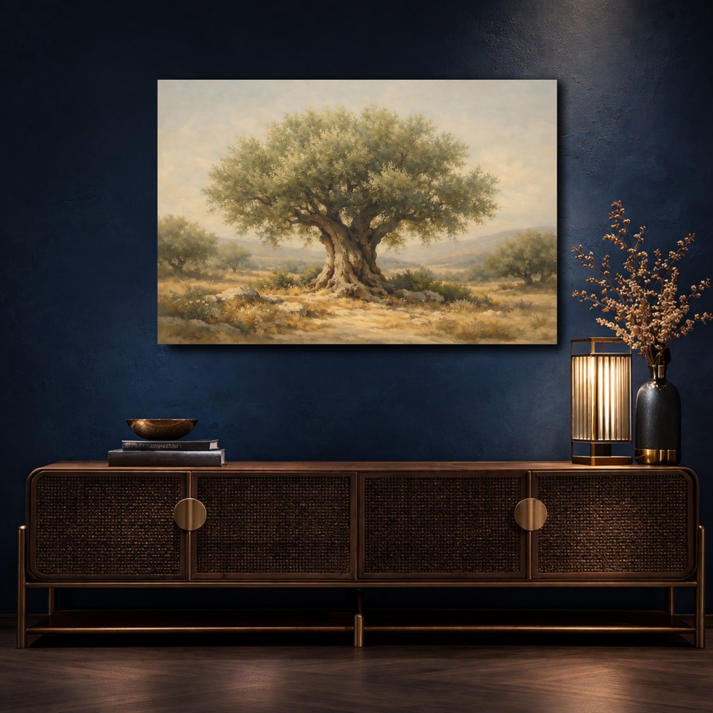 Mockup 4. Nature Olive Tree Green And Brown shown as stretched canvas wall art