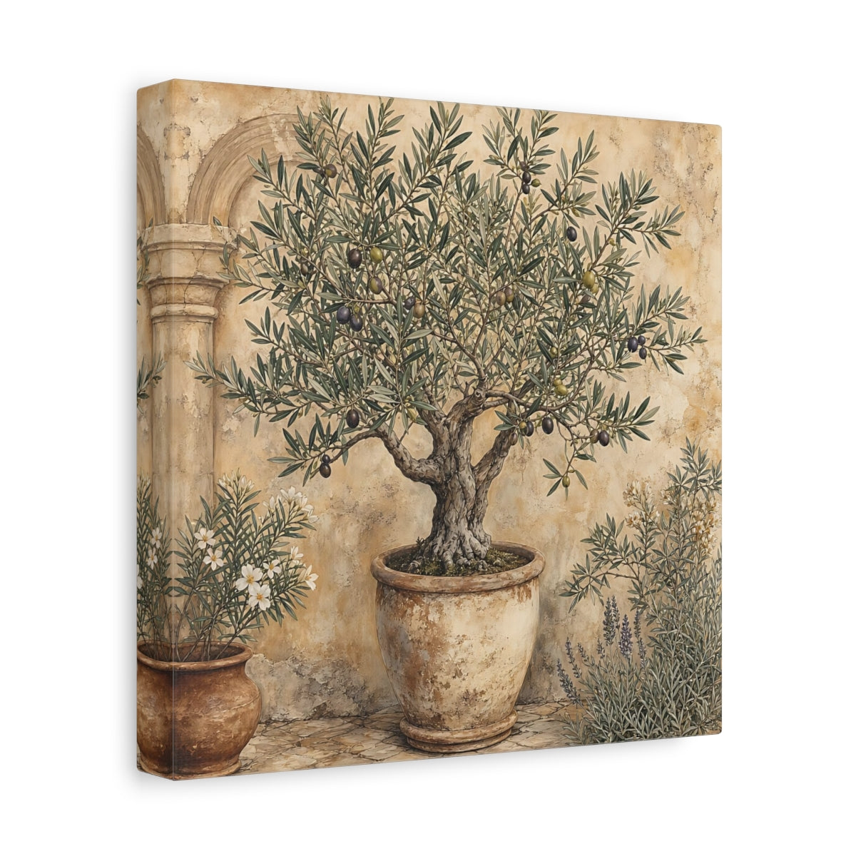 Side Mockup 9. Nature Olive Tree Olive Tree Green shown as stretched canvas wall art