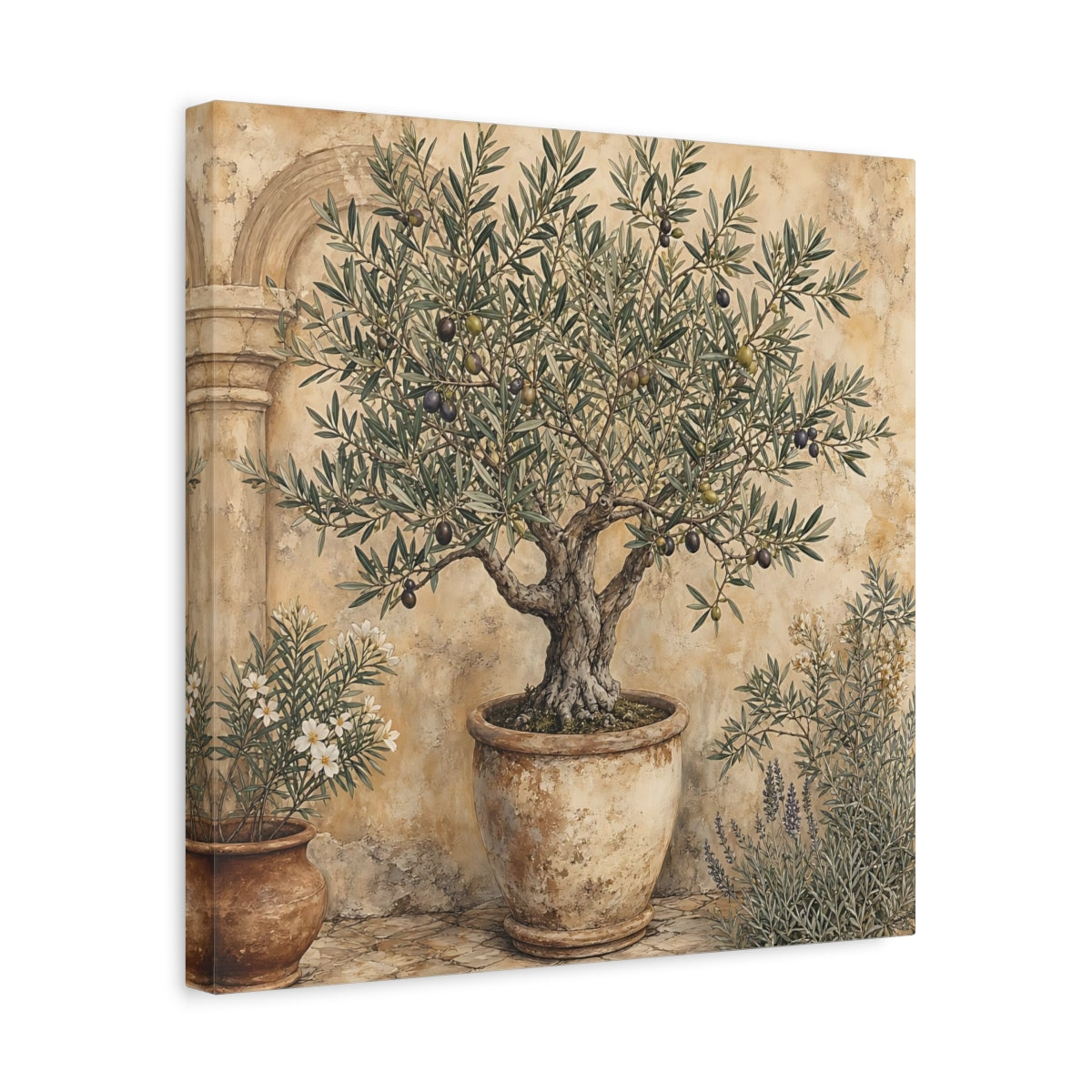 Side Mockup 6. Nature Olive Tree Olive Tree Green shown as stretched canvas wall art