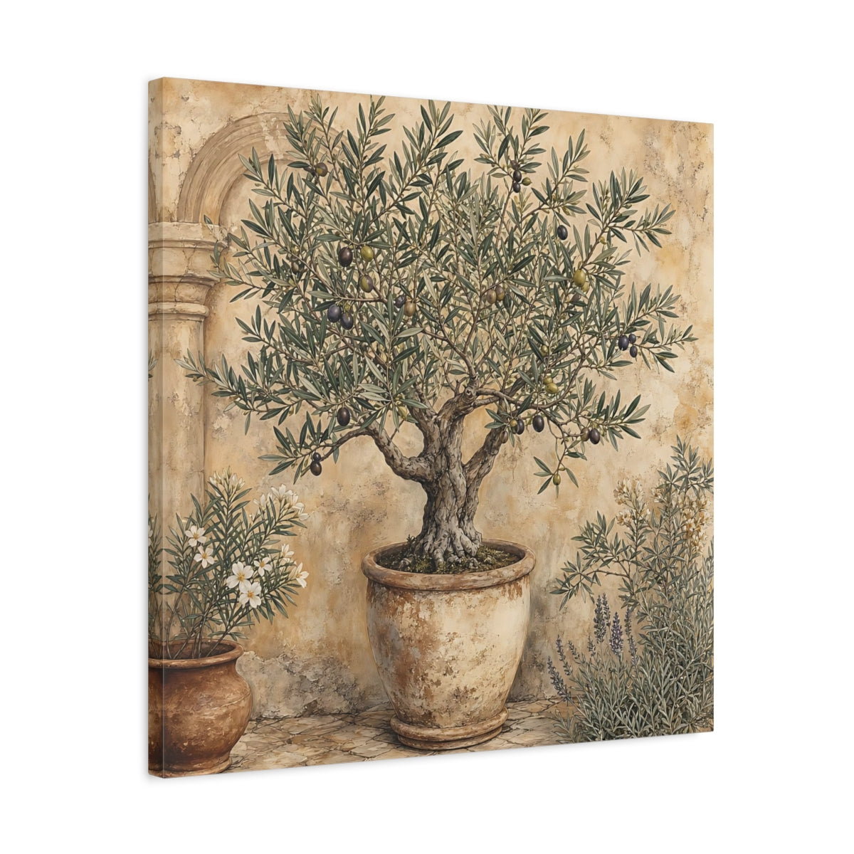 Side Mockup 4. Nature Olive Tree Olive Tree Green shown as stretched canvas wall art