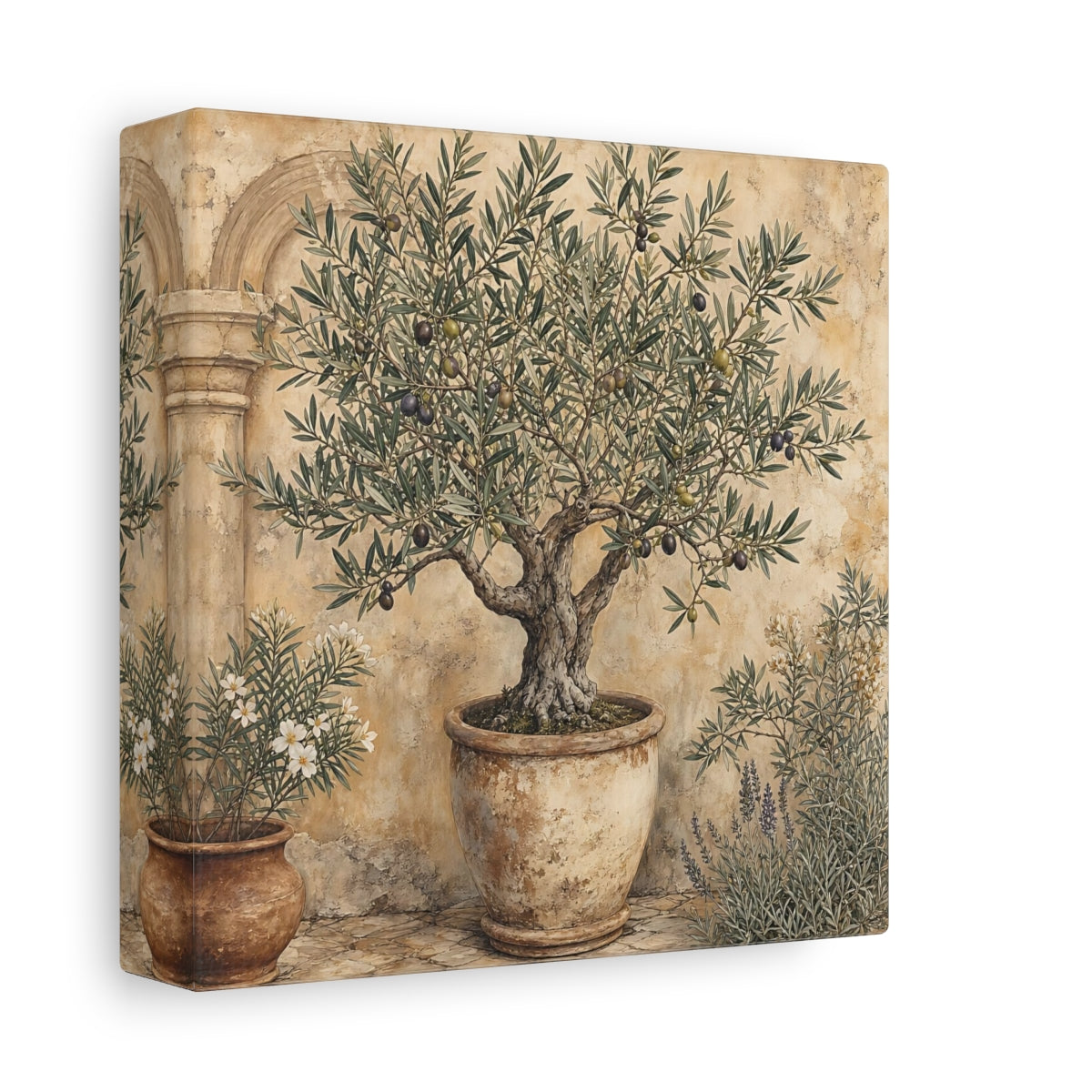 Side Mockup 2. Nature Olive Tree Olive Tree Green shown as stretched canvas wall art